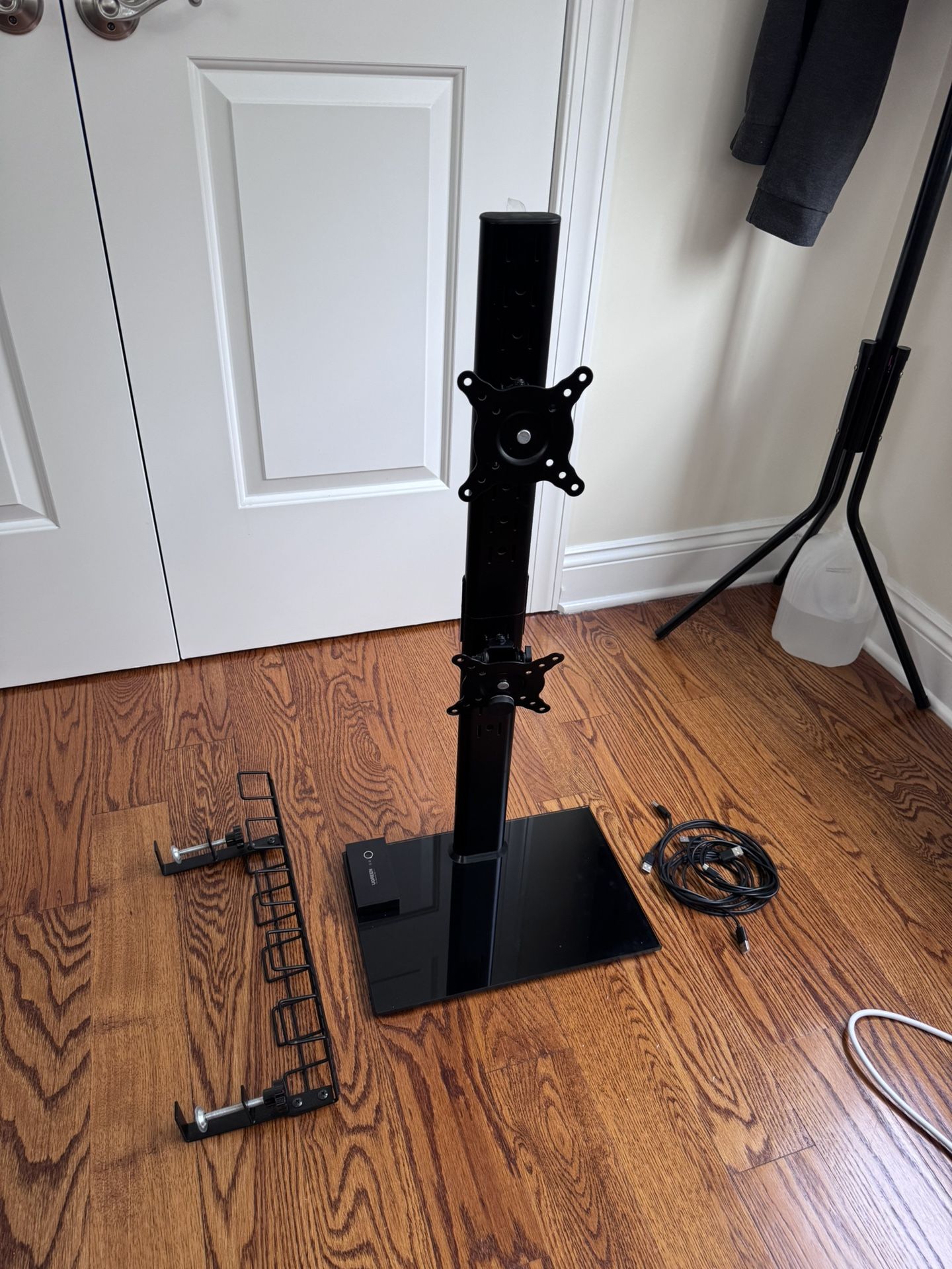 Dual Vertical Monitor Stand + 2 Input USB KVM Switch