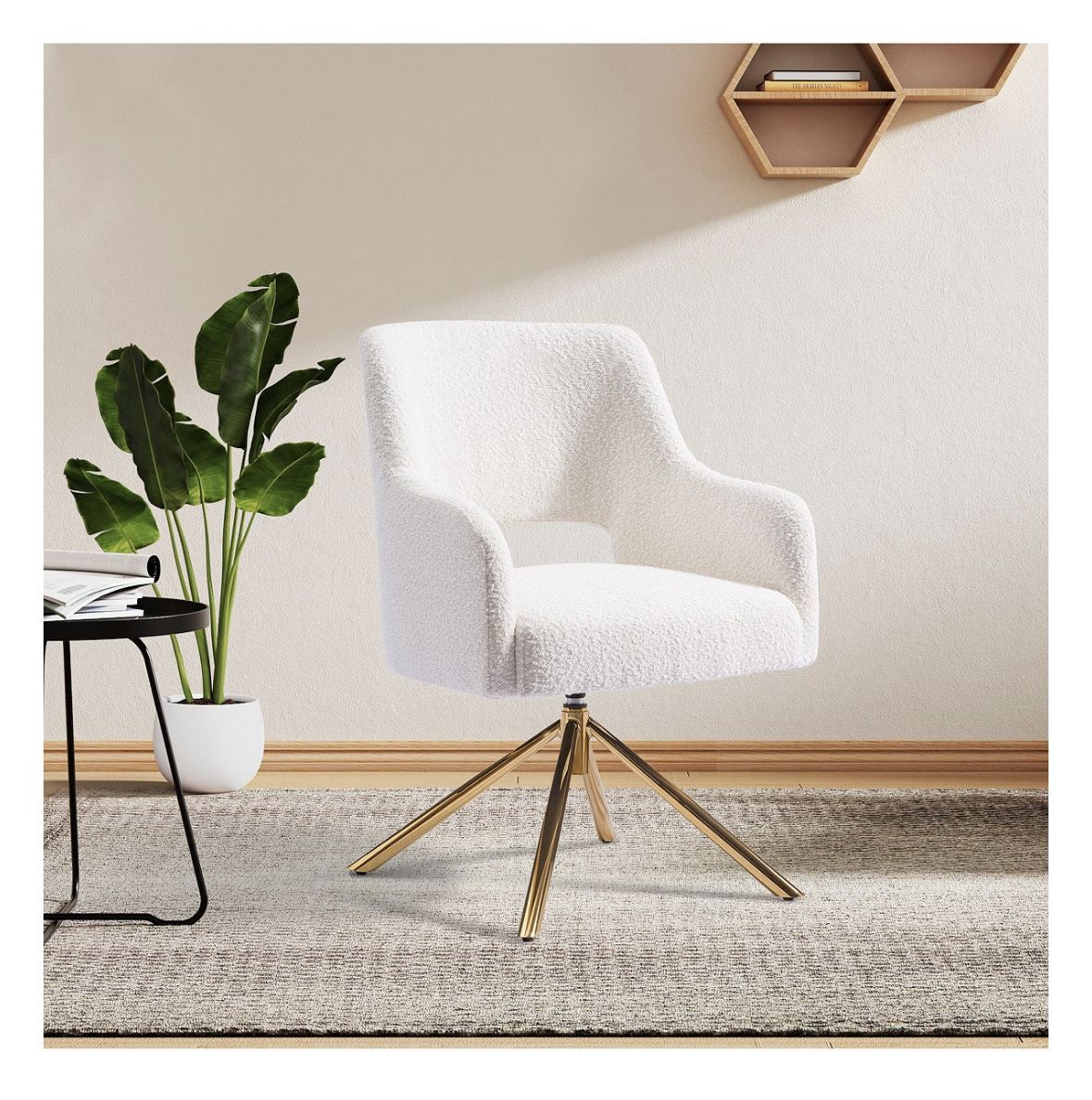 Mid-Century Modern Large Boucle Swivel Accent Arm Chair