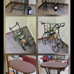  🍾🍷🍺 TALL Bar Pub Table $139, Glass Top  Table w/Beverage Rack $135, Wrought Iron Wine Rack $55. 