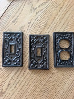3 Vintage Black Cast Iron Switch/Outlet Plate Covers
