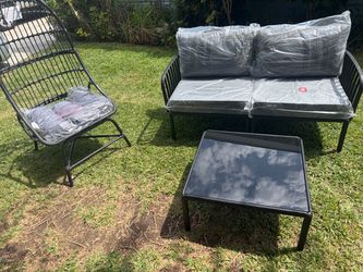 4 pcs patio set with grey cushions new