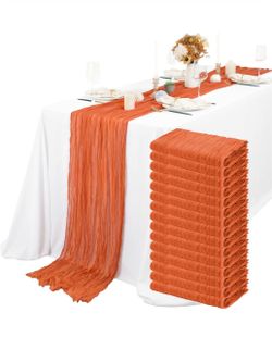 Lykoow 15 Packs Cheesecloth Table Runner Orange, 10 Ft Burnt Orange Table Runner For Wedding, Rustic Gauze Boho Decoration For Wedding Party Bridal Sh