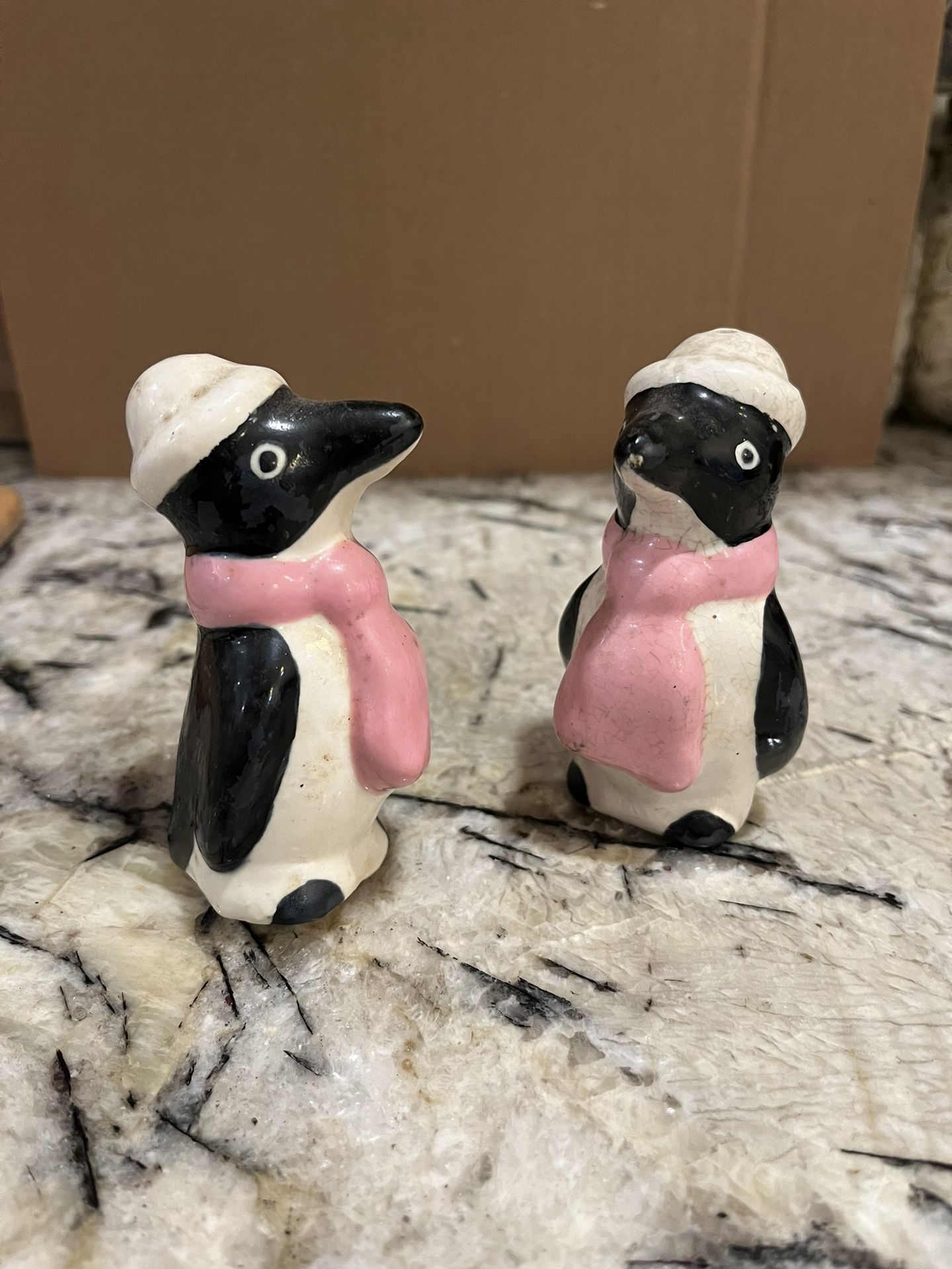 Antique Ceramic Penguins Salt And Pepper Shakers
