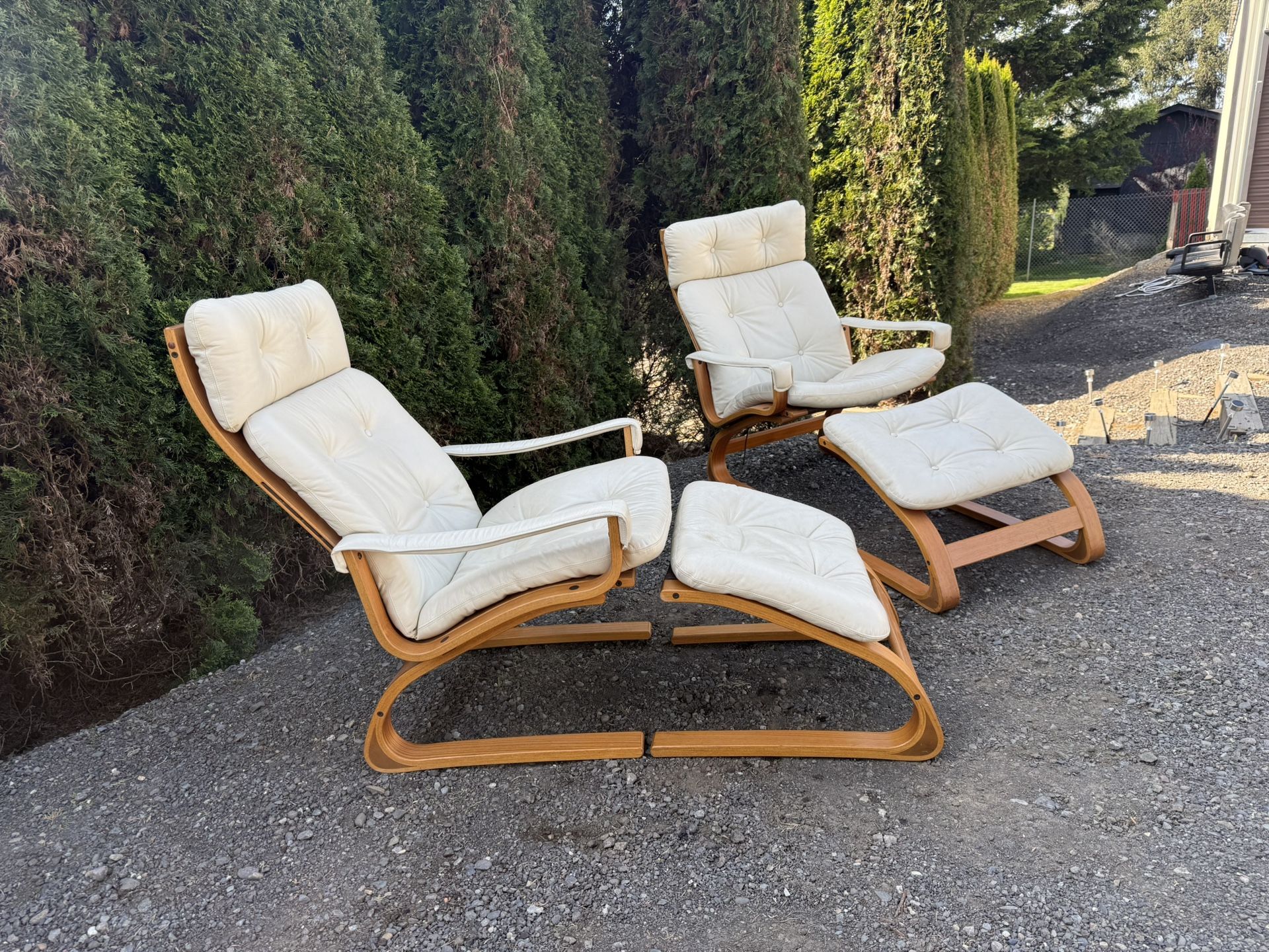 Pair Of Vintage Norwegian Kengu Lounge Chairs And Footstools