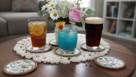 Hand crafted botanical cork coasters set of 6.