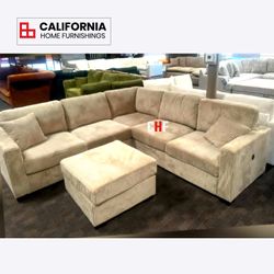 Modern Corduroy L-Shape Sectional Sofa Set with Ottoman / Couch / 4 colors available