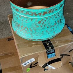 Large Green-blue Metal Hose- Flower Pot