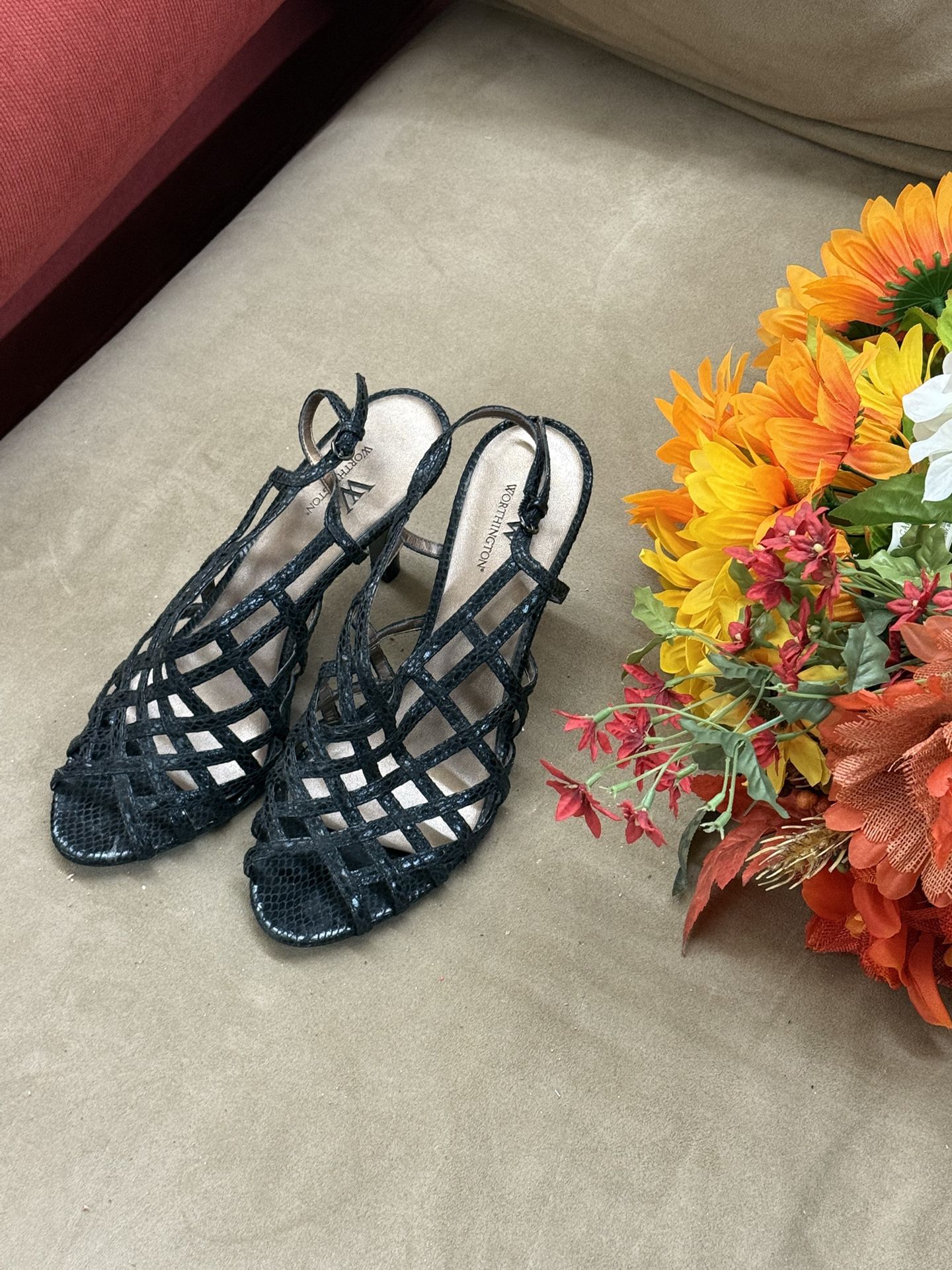 Women’s Black Open Toe Cage Heels