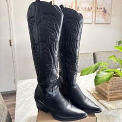 Black Leather Boots Knee Boots Size 7