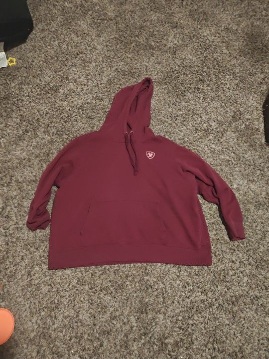 Ariat REAL Hoodie Sweatshirt Womens 2XL Burgundy Pullover Kangaroo Pocket Logo