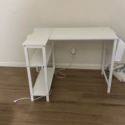 White L-Shaped Desk With Outlet