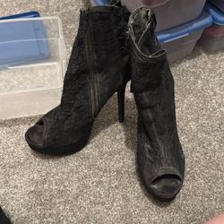 Black Lace Boots With Corset Style Laces On Back 