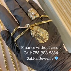 Real 10K Gold Cuban Link With Jesus Piece And Ring. Can Finance For $75. 