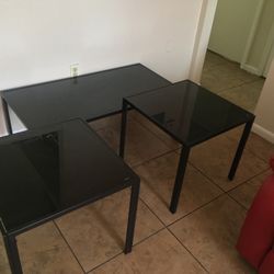 3 Piece Black Stained Glass Coffee Table Set 