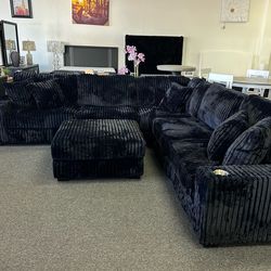 XL black corduroy modular sofa sectional 128x128