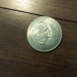 1965 Winston Churchill 1 Crown Coin with Queen Elizabeth II On Reverse side.