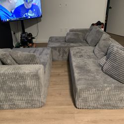 Boneless Couch Modular U-Shape Sectional 130in 4Seats Grey Polyester