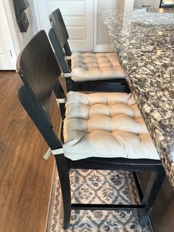 Black Wood Bar Stools with Tufted Cushions – Set of 3