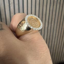 14k Diamond Dos Pesos Coin Ring 