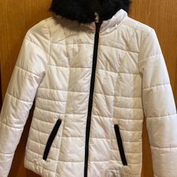 Celebrity Pink White With Black Trim puffer Jacket Women’s