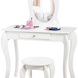 Girls’s Princess Makeup Table and Chair Set with Detachable Mirror Vanity 
