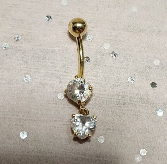 14k Gold Dangle Heart Belly Ring
