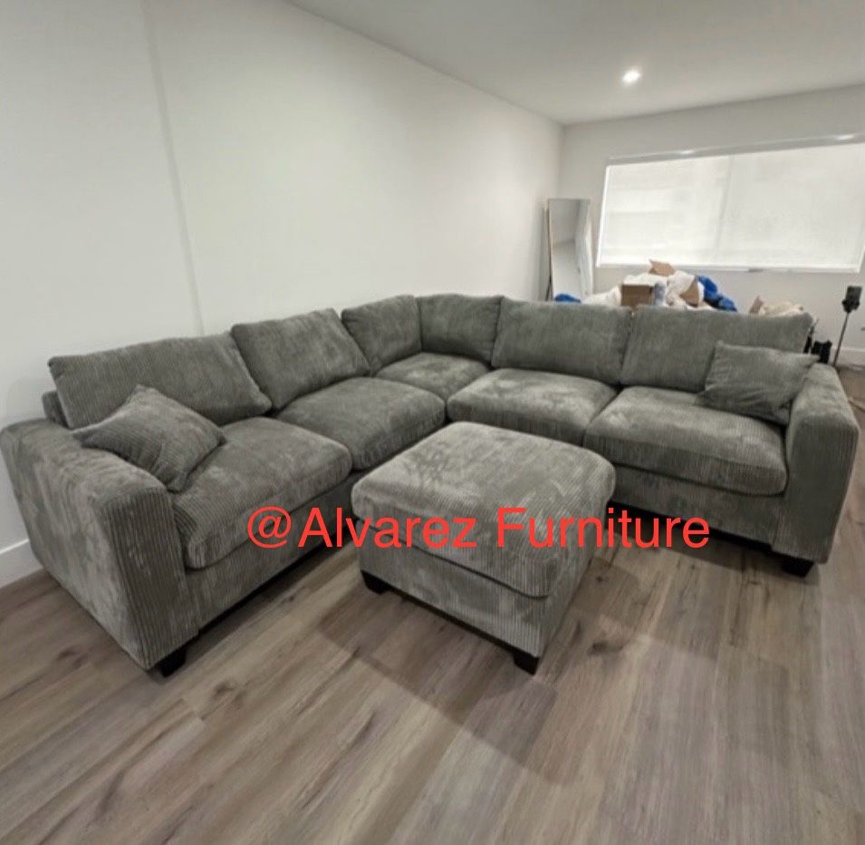 Corduroy Sectional Sofa With Ottoman