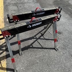 Husky 28.7 in. x 41.1 in. Steel Saw Horse and Jobsite Table with 1100 lbs.