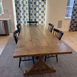 Dining Room Table. 5 Wood Chairs 2 Fabric