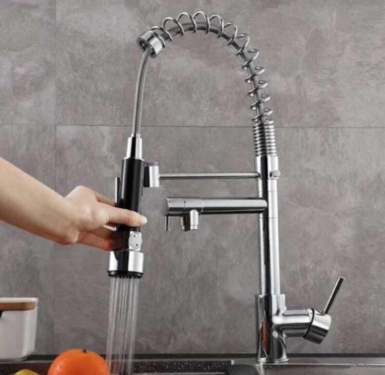 New Kitchen Sink Faucet Pull Down Spray Chrome Single