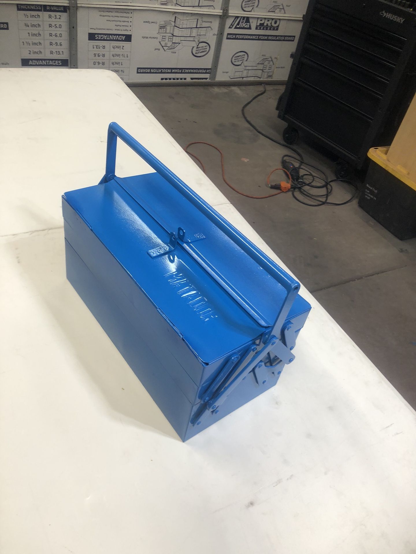 Vintage Retro Blue Cantilever Metal Lockable Tool Box Case Storage