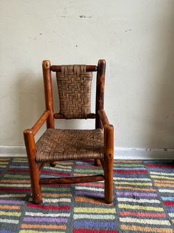 Vintage Old Hickory Child Size Armchair Rustic Adirondack Log Cabin Lodge Nursery Primitive Twig Chair with splint weave seat