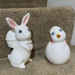 Target Spritz Pink Ceramic Easter Bunny & Chick Egg Figurine Spring 8” new set