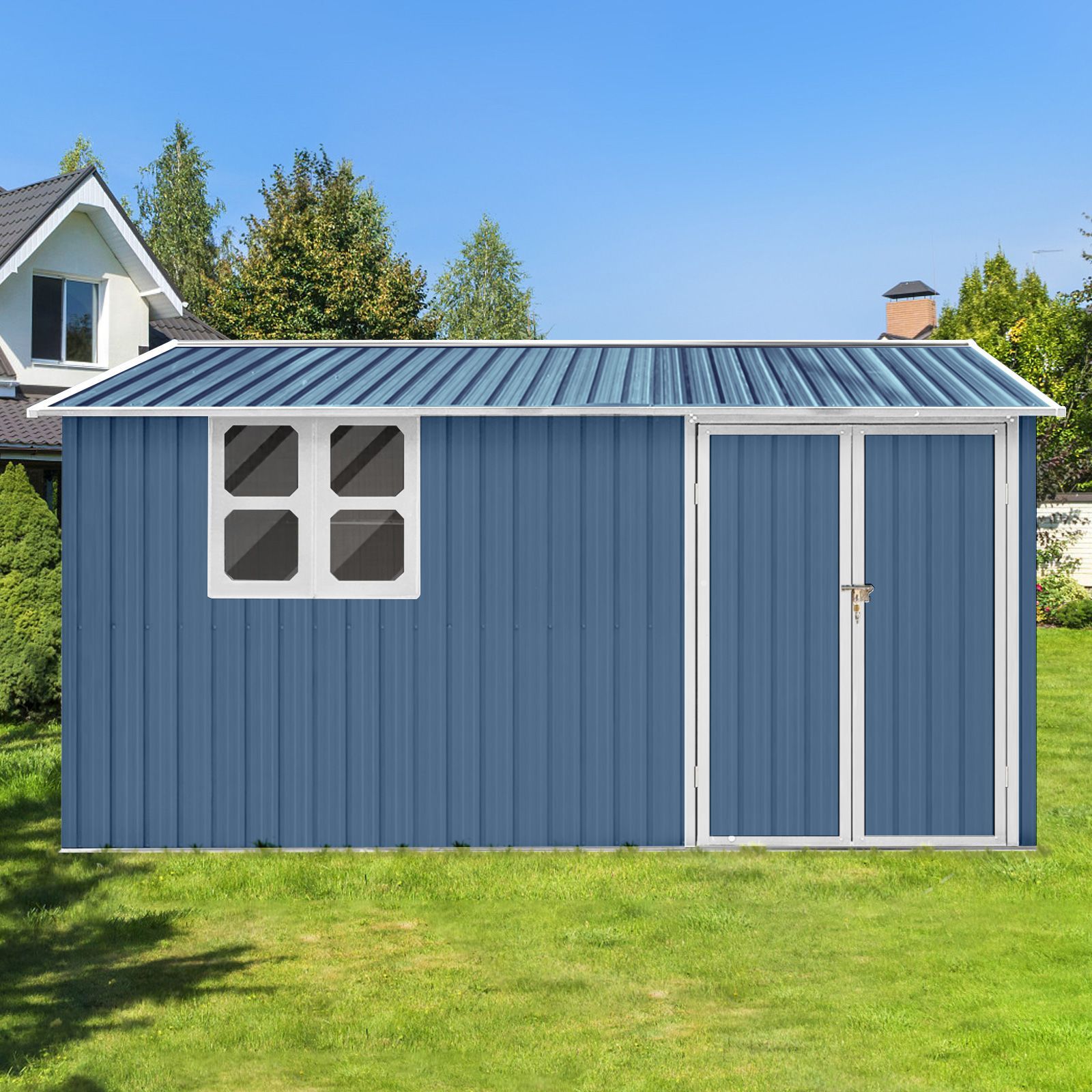 Metal garden sheds 10ftx12ft outdoor storage sheds blue with window