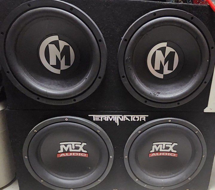 **MUST GO TODAY (2) Twin 12 Inch Subwoofers Memphis & MTX Audio  + (2) 1000 & 1200 Watts Amps