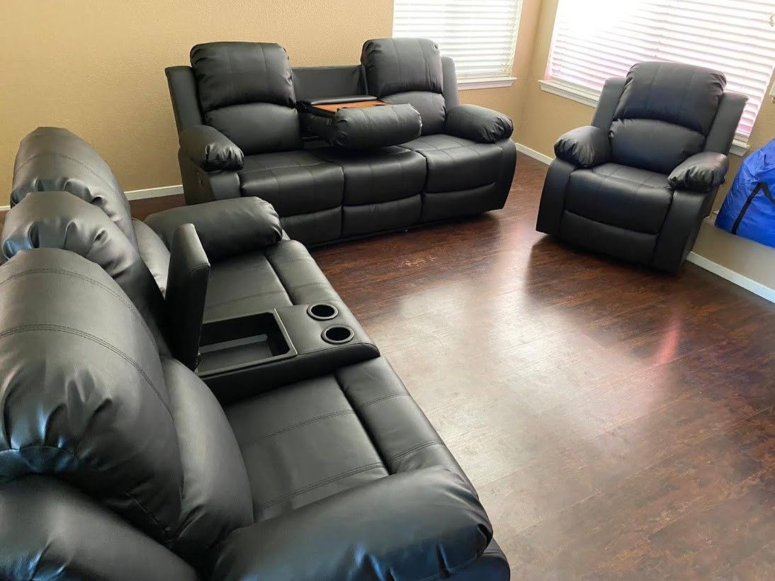 3pcs Black Manual Recliners (Sofa Loveseat Recliner) for Sale in Las