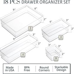 6 brand new boxes STORi SimpleSort 18-piece stackable clear drawer organizer set