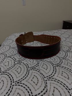 Leather Weightlifting Belt with Red Stitching size medium