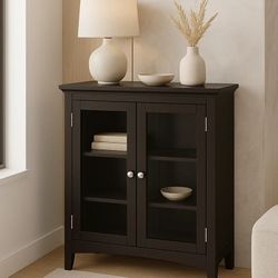 Teamson Home Madison Wooden Floor Cabinet with 2 Glass Doors, Espresso