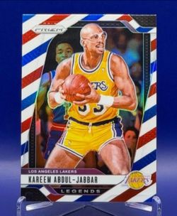 Kareem Abdul Jabbar Prizm Red White Blue Basketball Card Lakers