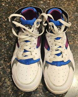 Used Nike Air Flight Huarache PRM QS OG White Blue Purple 686203-100, Men’s Size 8