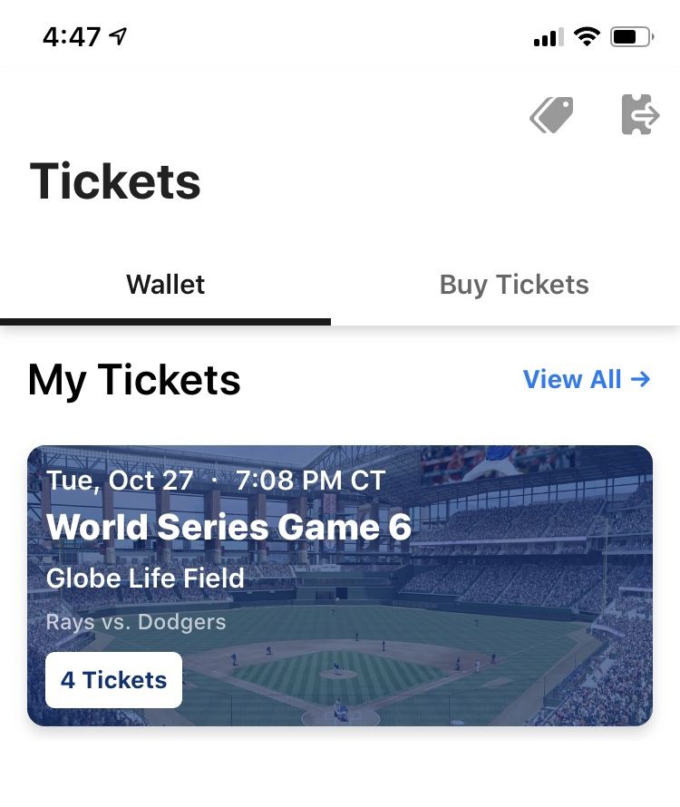 WORLD SERIES GAME 6 TICKETS RAYS DODGERS SKY BOX