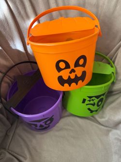 Halloween Trick-or-Treat Plastic Buckets Set of 3