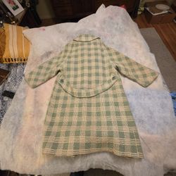 Retro Large Green And White Plaid Coat, Size 16