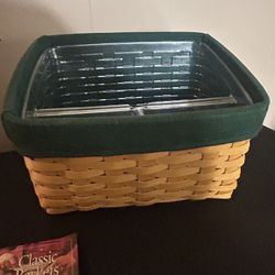 Longaberger Card Keeper Basket Green Fabric Liner & Plastic Protector