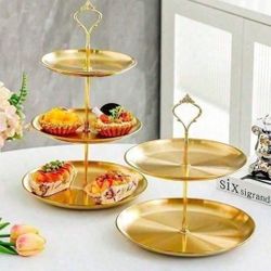 2 Pcs / 1pc  3-Tier Stainless Steel Dessert Stand - Serving Tray For Party, Wedding, Afternoon Tea, Kitchen & Bakery Display