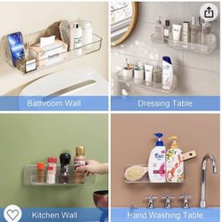 Plastic Wall Mount Organizer, Adhesive Clear Acrylic Shelf, No Drilling Hang Walls, Adhesive Shelf with Self Adhesive Tape, for Bathroom, Pantry, Kitc