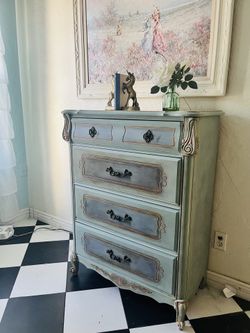 Blue and gray dresser chest of drawers