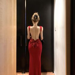 Red Backless Bow Dress 