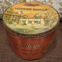 Vintage 10 Pound Riley's Toffee Rolls Orange Display Tin England